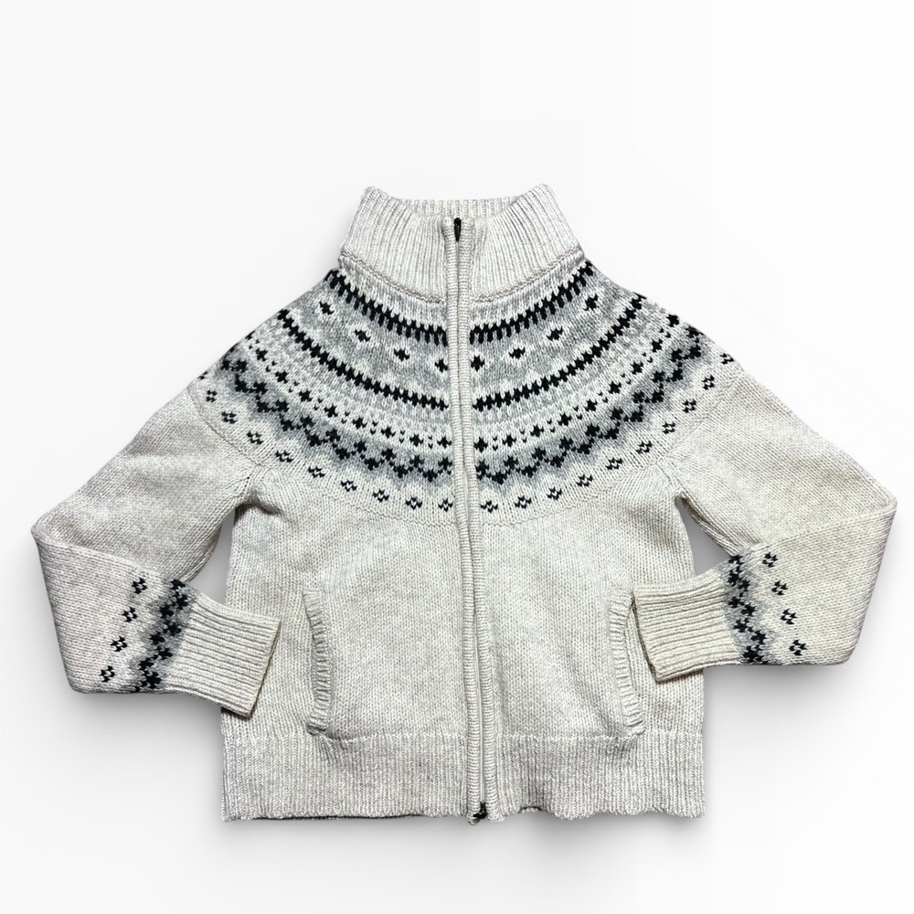 LL Bean Fair Isle PET 100% LambsWool Zip Up Sweater Jacket Nordic‎ Size Small